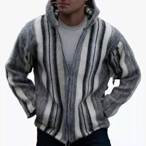 Gamboa Alpaca Wool Sweater Coat Jacket Med Hood Full Zip Drawcord Waist Preppy